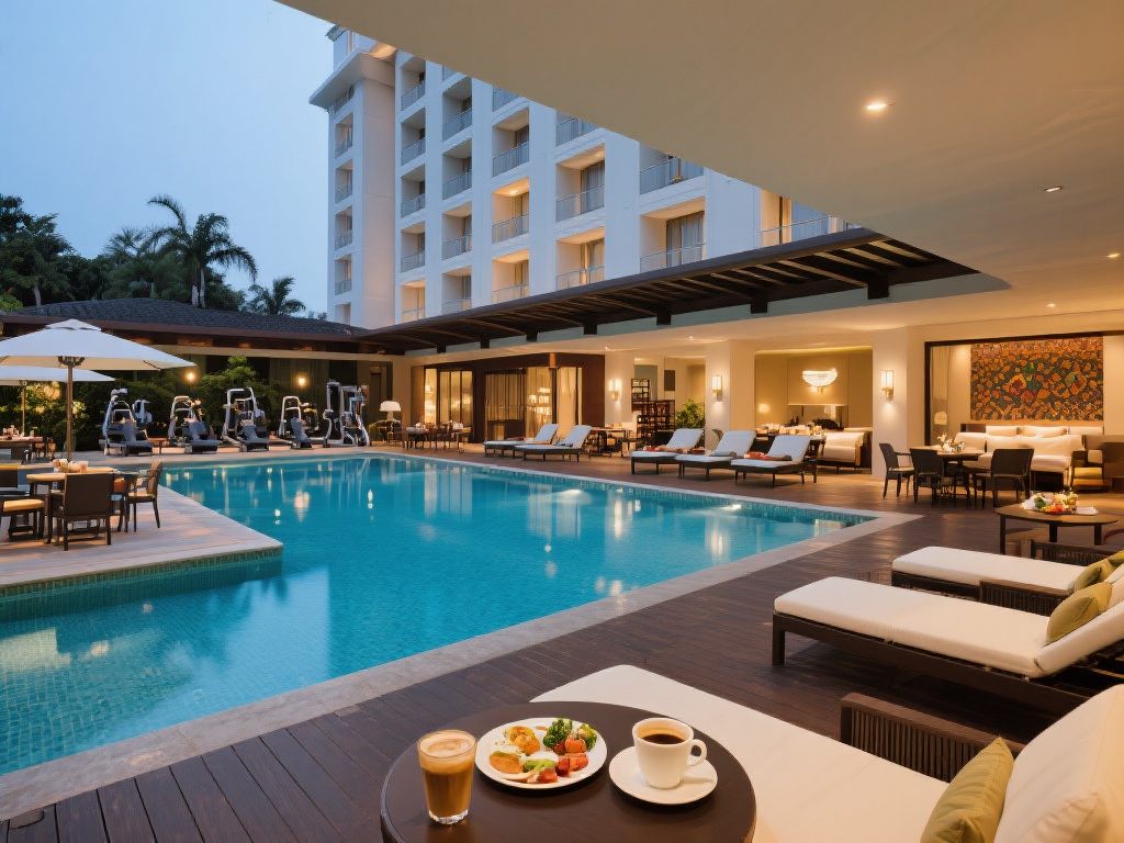 除了客房，酒店还拥有宽敞的休闲区域，包括私人泳池、